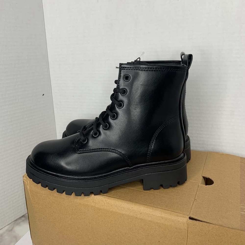 Wonder Nation Girls Size 1 Combat Boots Black Zipper And Lace Up
